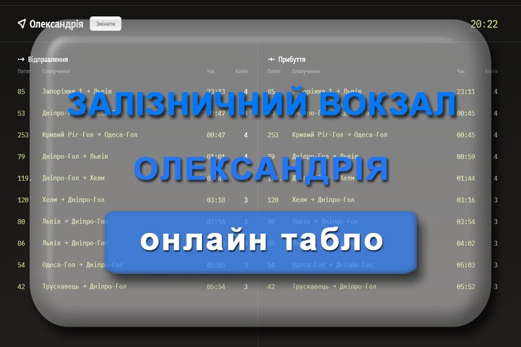 Табло залізничного вокзалу Олександрія: онлайн розклад руху поїздів по жд станції