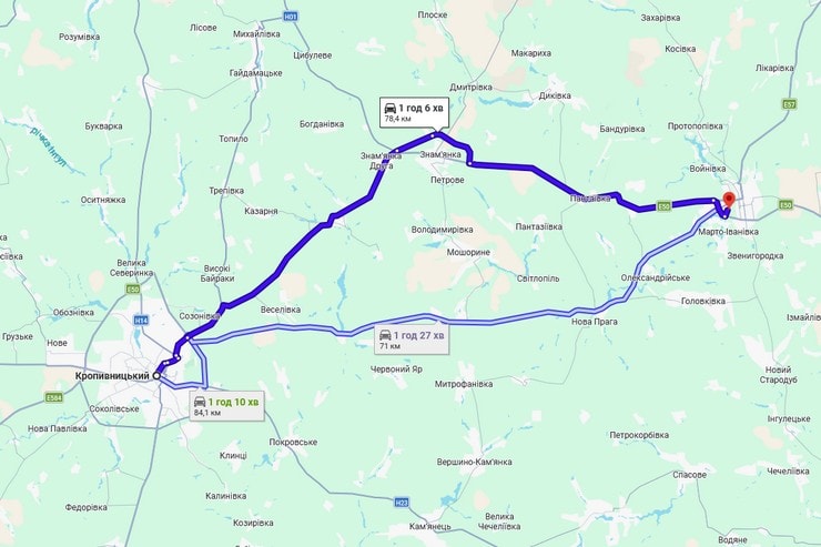 Відстань Кропивницький - Олександрія