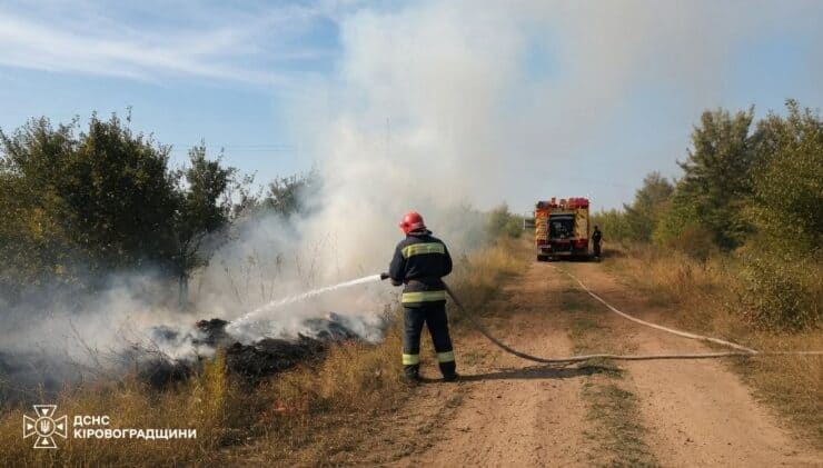 Масштабна пожежа в Олександрійському районі: вогонь охопив 10 гектарів, горіли трава, будівля та ліс
